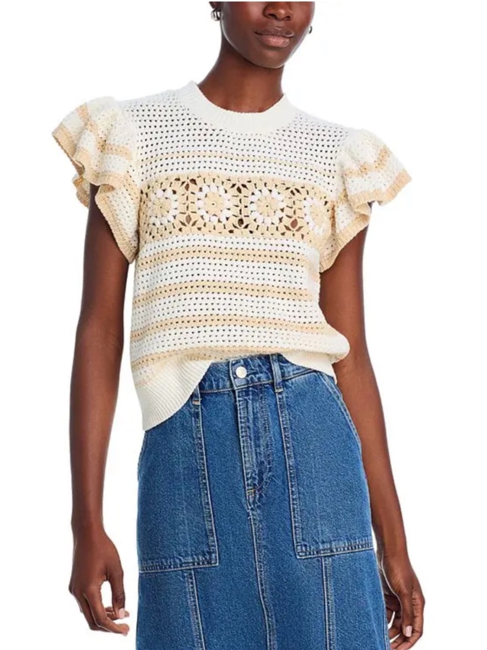 Rails Penelope Crochet Striped Top in Ivory Oat New!